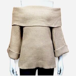 White House Black Market Tan Off-the-Shoulder Sweater